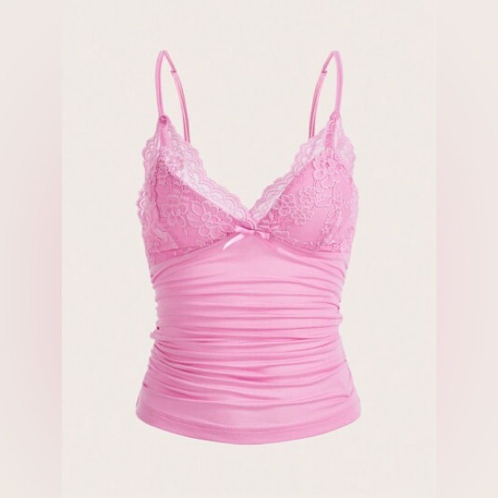 SHEIN Y2K Style Pink Lace Babydoll Camisole
